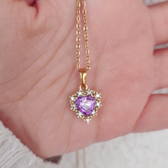 LİLA KALPLİ GOLD RENK KOLYE